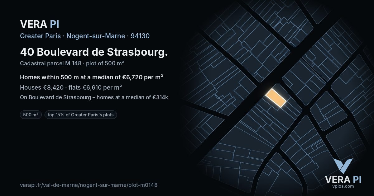 40 Boulevard de Strasbourg, Nogent-sur-Marne at night – the plot lit, the parcels around coloured by the prices near them