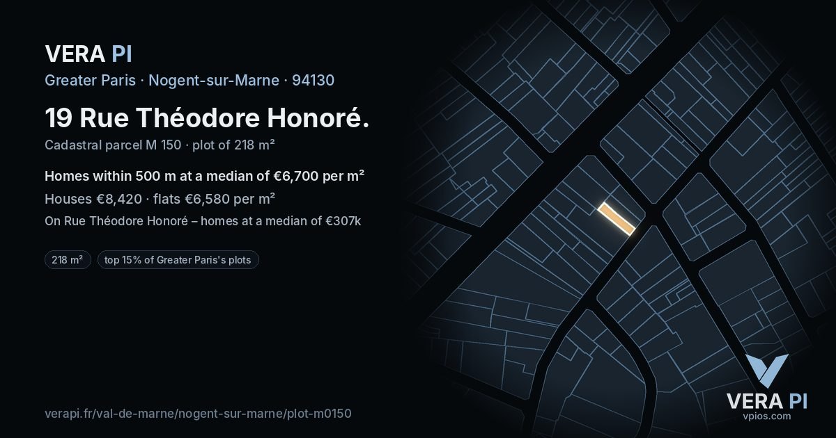 19 Rue Théodore Honoré, Nogent-sur-Marne at night – the plot lit, the parcels around coloured by the prices near them