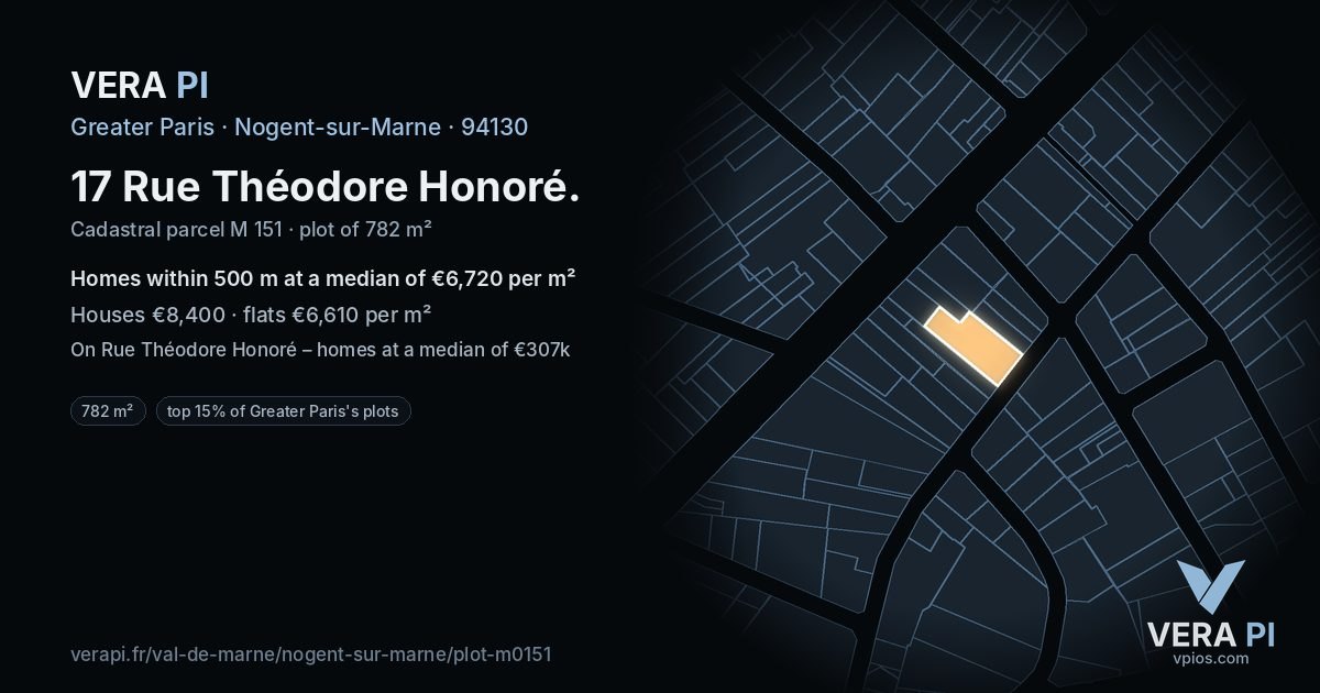 17 Rue Théodore Honoré, Nogent-sur-Marne at night – the plot lit, the parcels around coloured by the prices near them