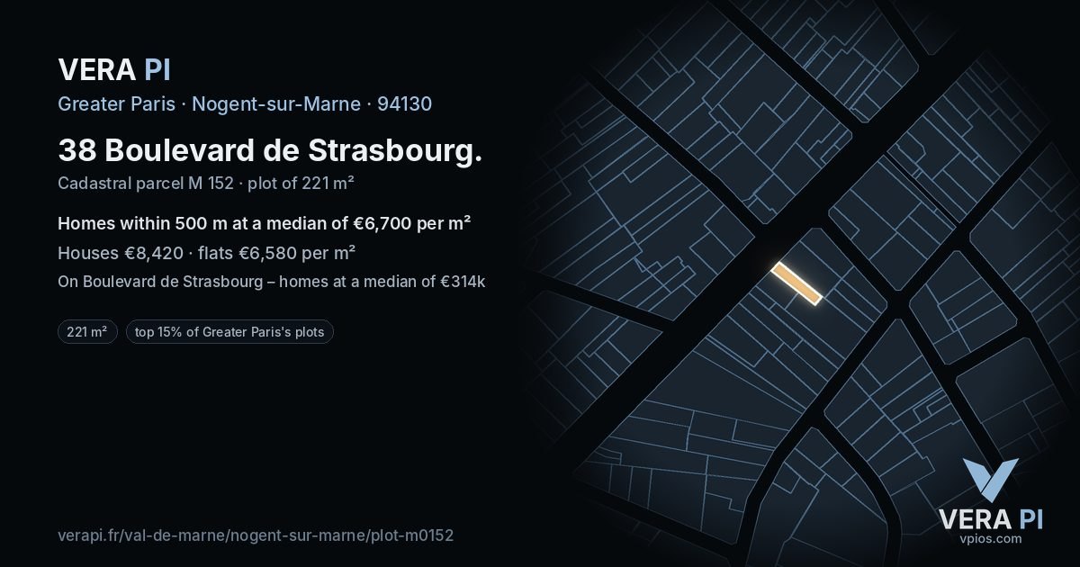 38 Boulevard de Strasbourg, Nogent-sur-Marne at night – the plot lit, the parcels around coloured by the prices near them