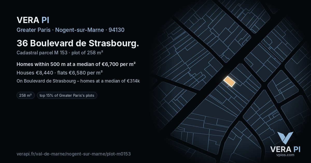 36 Boulevard de Strasbourg, Nogent-sur-Marne at night – the plot lit, the parcels around coloured by the prices near them