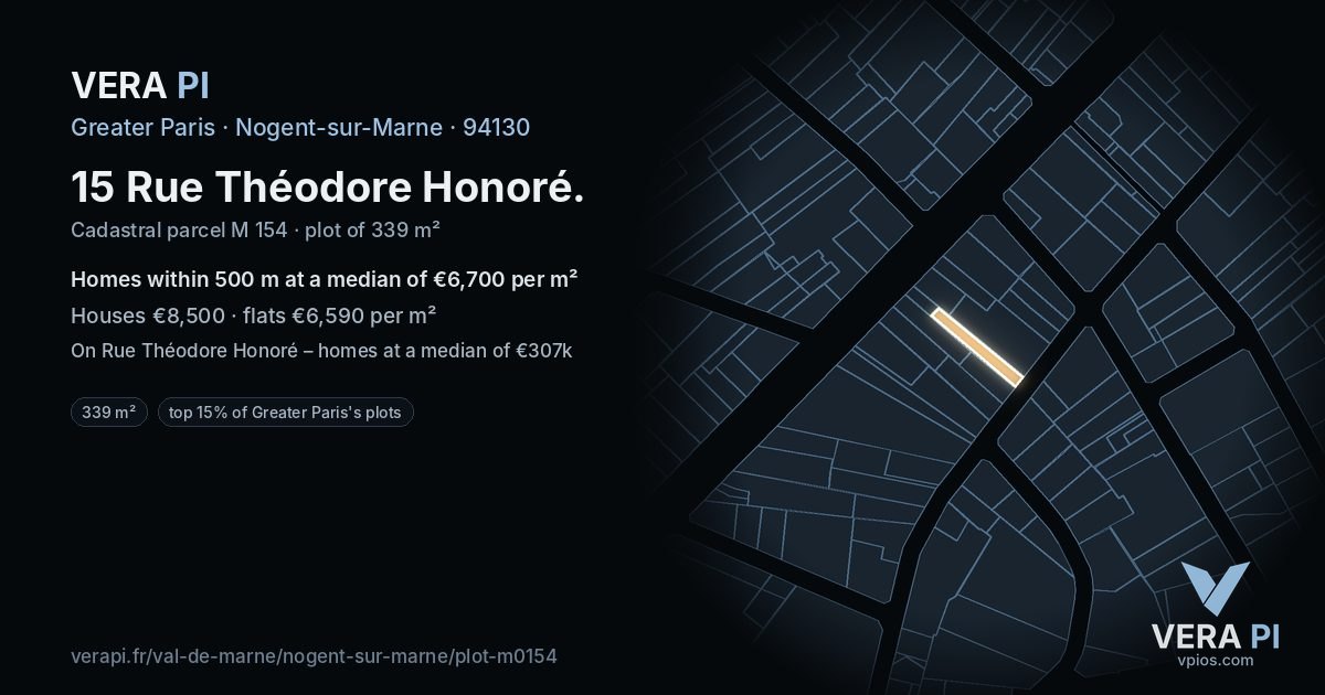 15 Rue Théodore Honoré, Nogent-sur-Marne at night – the plot lit, the parcels around coloured by the prices near them
