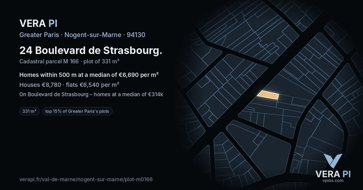 24 Boulevard de Strasbourg, Nogent-sur-Marne at night – the plot lit, the parcels around coloured by the prices near them