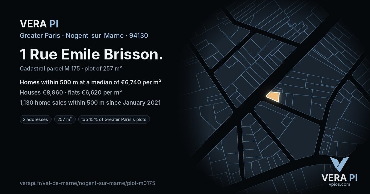 1 Rue Emile Brisson, Nogent-sur-Marne at night – the plot lit, the parcels around coloured by the prices near them