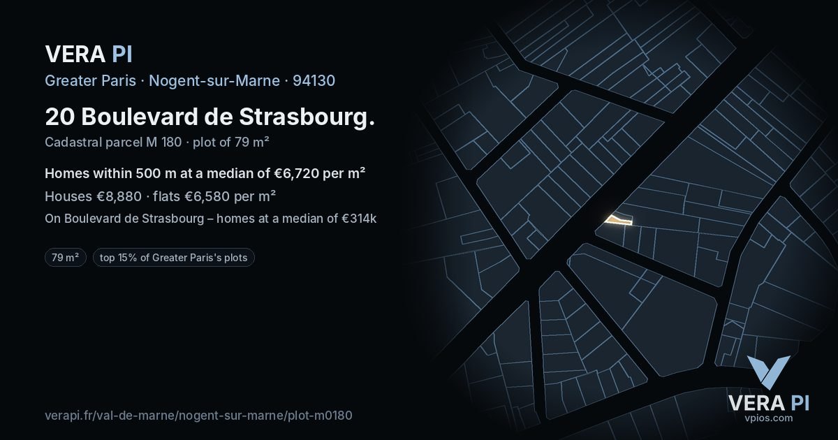 20 Boulevard de Strasbourg, Nogent-sur-Marne at night – the plot lit, the parcels around coloured by the prices near them