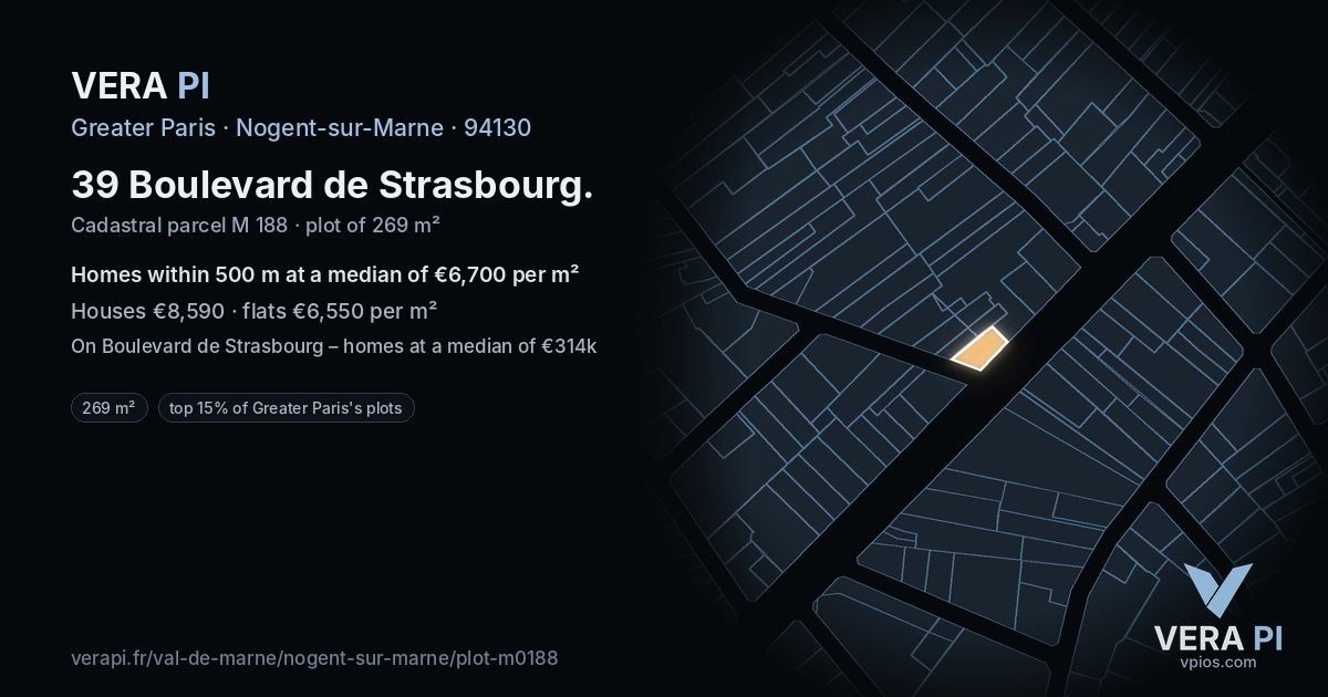 39 Boulevard de Strasbourg, Nogent-sur-Marne at night – the plot lit, the parcels around coloured by the prices near them