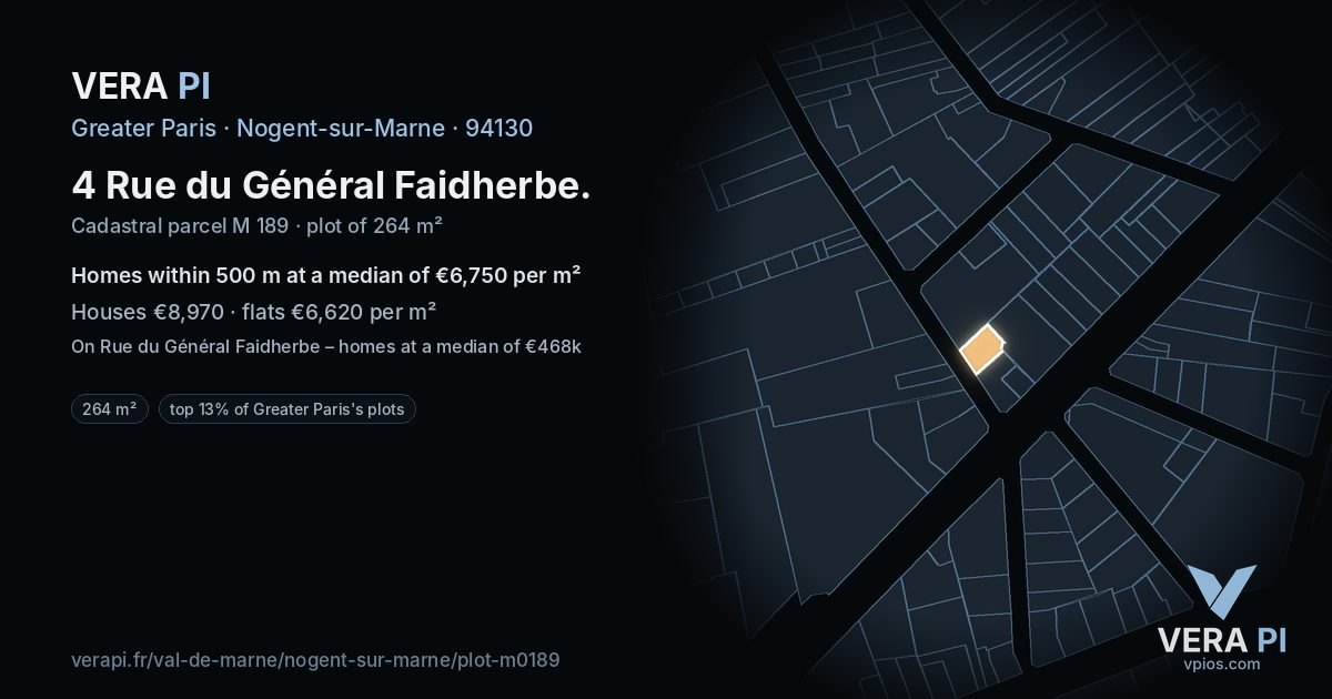 4 Rue du Général Faidherbe, Nogent-sur-Marne at night – the plot lit, the parcels around coloured by the prices near them