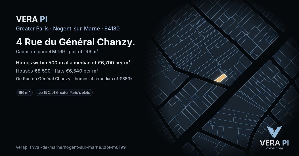 4 Rue du Général Chanzy, Nogent-sur-Marne at night – the plot lit, the parcels around coloured by the prices near them