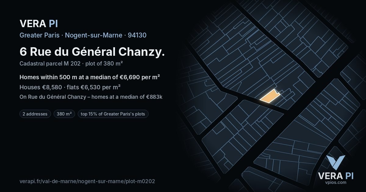 6 Rue du Général Chanzy, Nogent-sur-Marne at night – the plot lit, the parcels around coloured by the prices near them