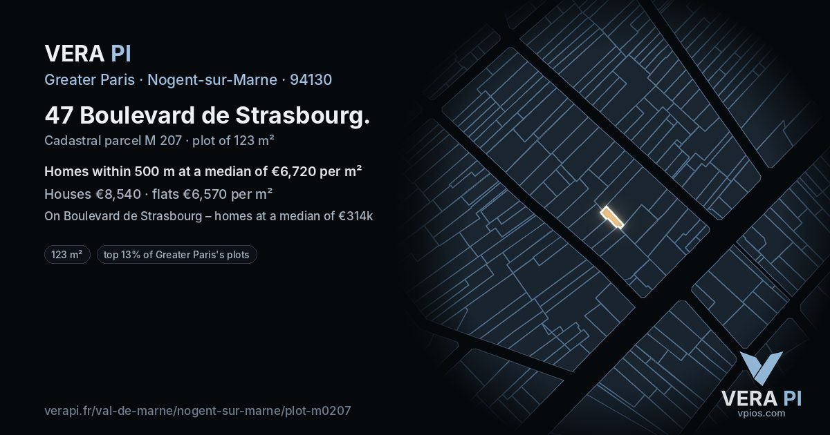 47 Boulevard de Strasbourg, Nogent-sur-Marne at night – the plot lit, the parcels around coloured by the prices near them