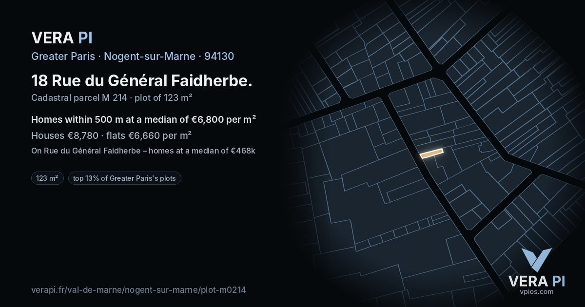 18 Rue du Général Faidherbe, Nogent-sur-Marne at night – the plot lit, the parcels around coloured by the prices near them