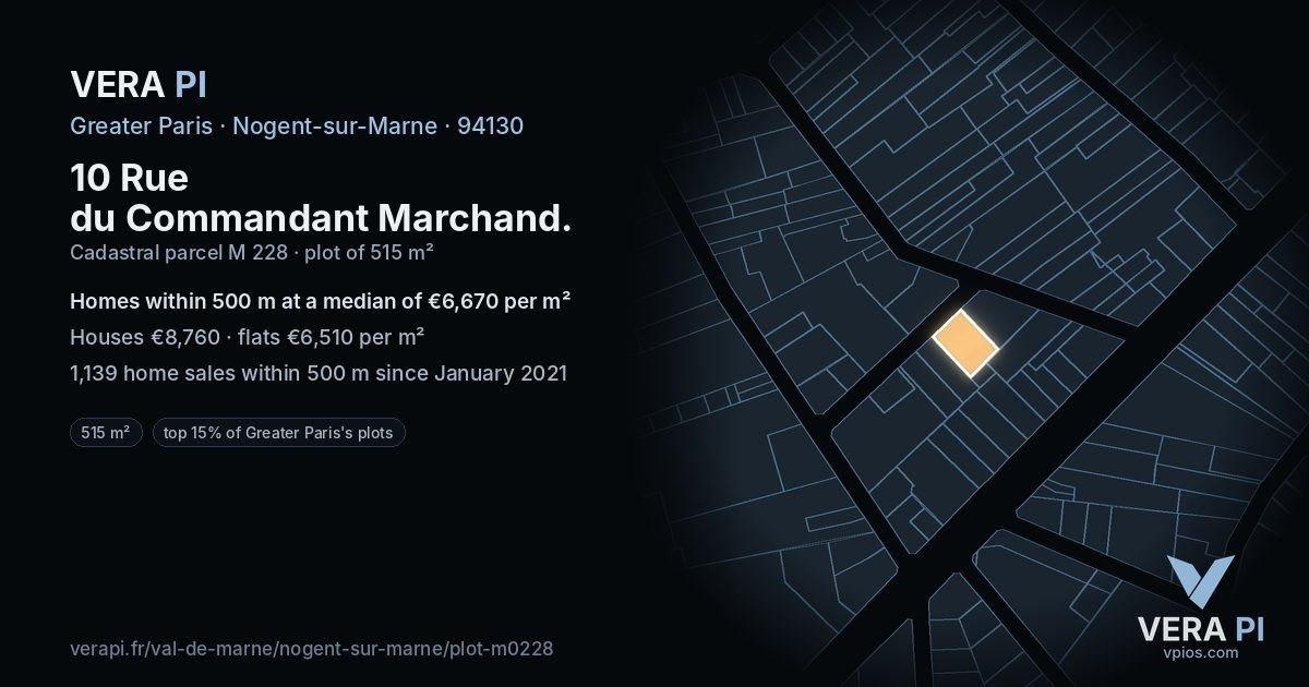 10 Rue du Commandant Marchand, Nogent-sur-Marne at night – the plot lit, the parcels around coloured by the prices near them