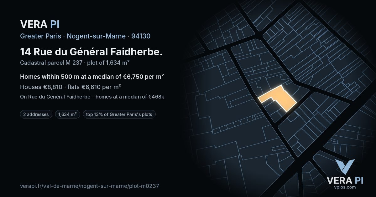 14 Rue du Général Faidherbe, Nogent-sur-Marne at night – the plot lit, the parcels around coloured by the prices near them