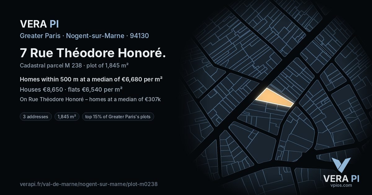 7 Rue Théodore Honoré, Nogent-sur-Marne at night – the plot lit, the parcels around coloured by the prices near them
