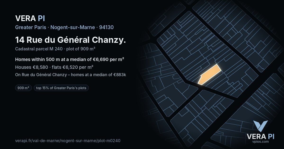 14 Rue du Général Chanzy, Nogent-sur-Marne at night – the plot lit, the parcels around coloured by the prices near them