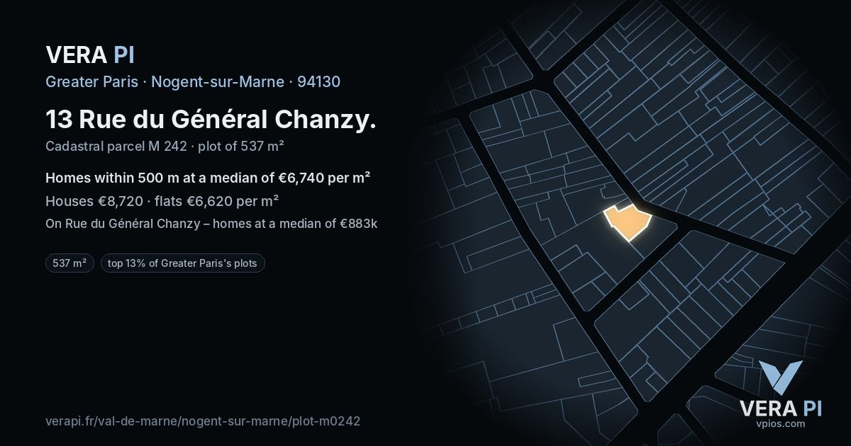 13 Rue du Général Chanzy, Nogent-sur-Marne at night – the plot lit, the parcels around coloured by the prices near them