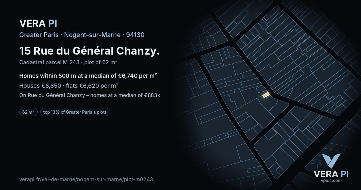 15 Rue du Général Chanzy, Nogent-sur-Marne at night – the plot lit, the parcels around coloured by the prices near them