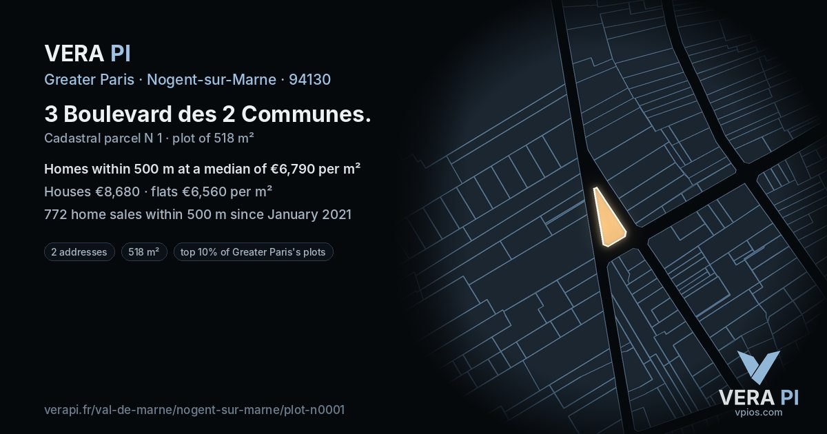 3 Boulevard des 2 Communes, Nogent-sur-Marne at night – the plot lit, the parcels around coloured by the prices near them