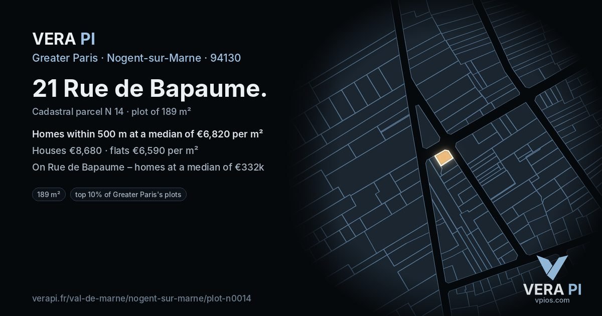 21 Rue de Bapaume, Nogent-sur-Marne at night – the plot lit, the parcels around coloured by the prices near them