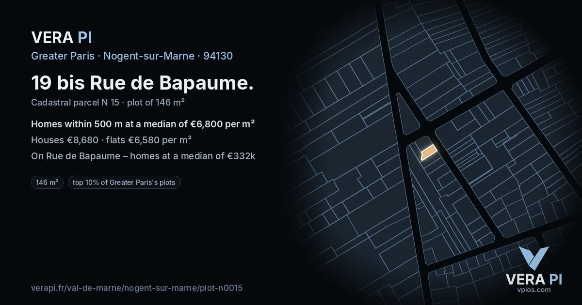 19 bis Rue de Bapaume, Nogent-sur-Marne at night – the plot lit, the parcels around coloured by the prices near them