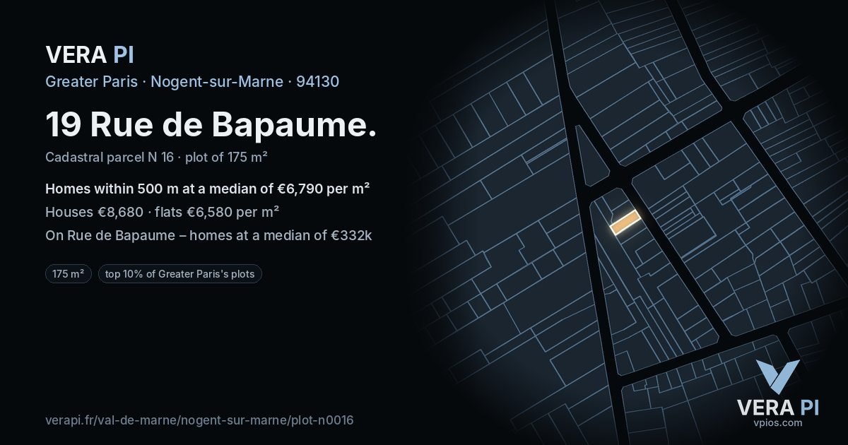 19 Rue de Bapaume, Nogent-sur-Marne at night – the plot lit, the parcels around coloured by the prices near them