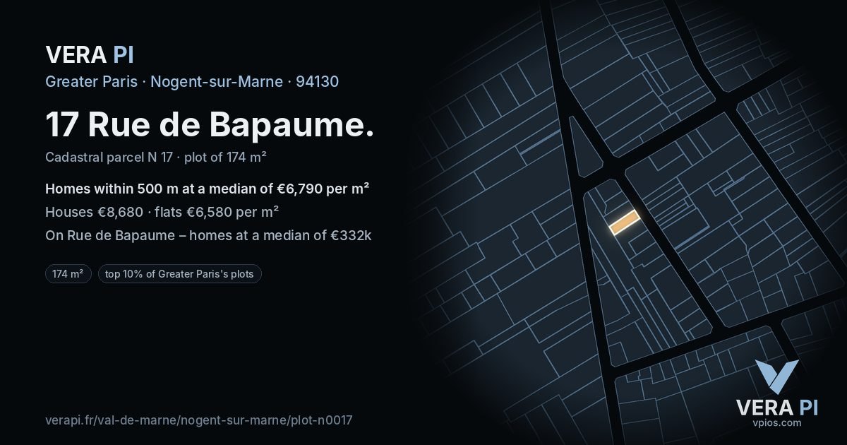 17 Rue de Bapaume, Nogent-sur-Marne at night – the plot lit, the parcels around coloured by the prices near them