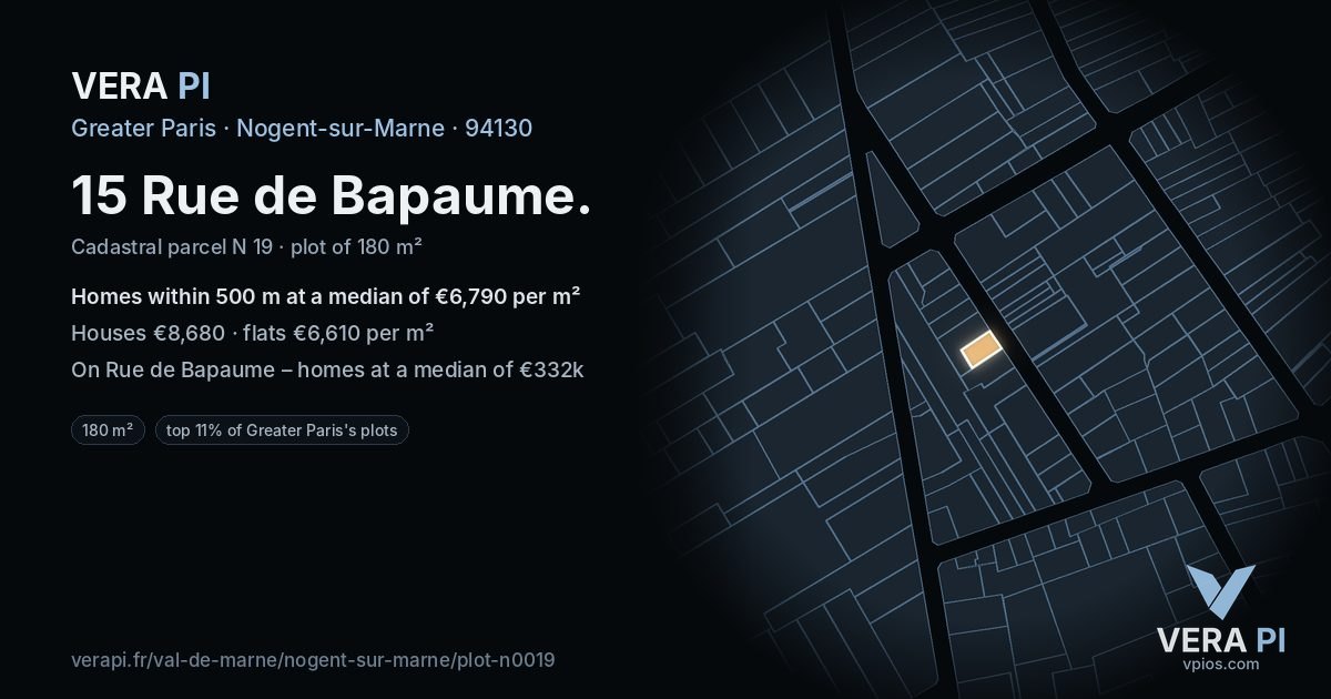 15 Rue de Bapaume, Nogent-sur-Marne at night – the plot lit, the parcels around coloured by the prices near them