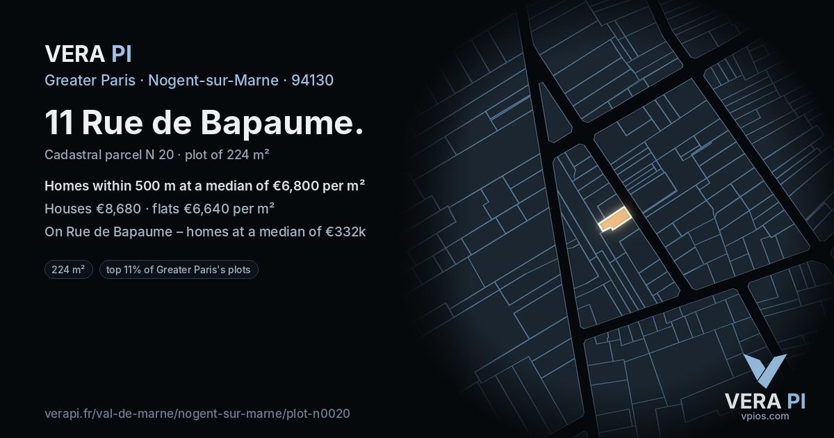 11 Rue de Bapaume, Nogent-sur-Marne at night – the plot lit, the parcels around coloured by the prices near them