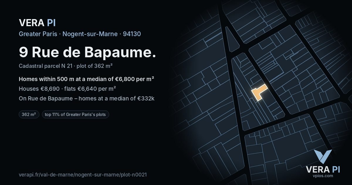 9 Rue de Bapaume, Nogent-sur-Marne at night – the plot lit, the parcels around coloured by the prices near them