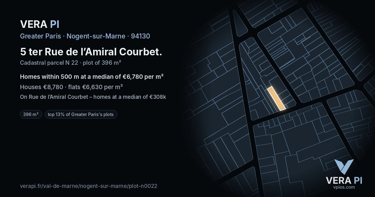 5 ter Rue de l’Amiral Courbet, Nogent-sur-Marne at night – the plot lit, the parcels around coloured by the prices near them
