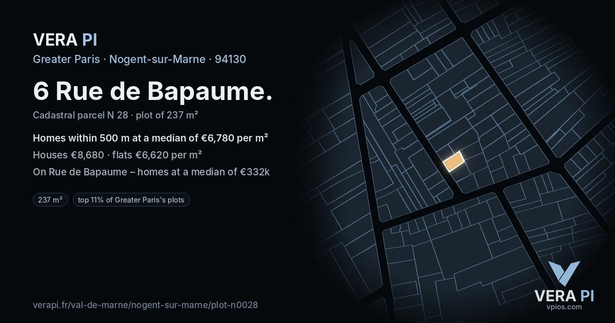 6 Rue de Bapaume, Nogent-sur-Marne at night – the plot lit, the parcels around coloured by the prices near them