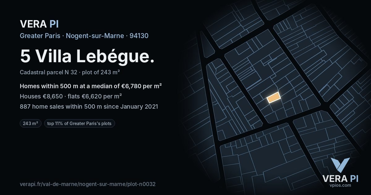 5 Villa Lebégue, Nogent-sur-Marne at night – the plot lit, the parcels around coloured by the prices near them