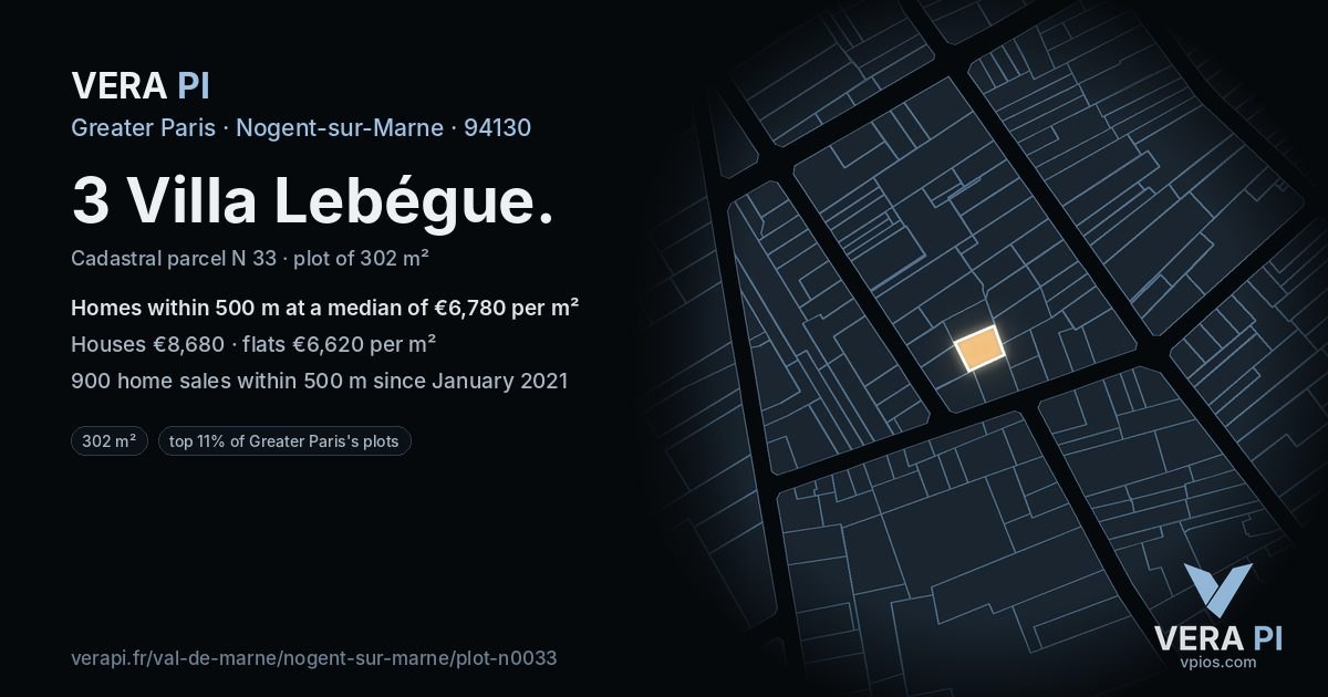 3 Villa Lebégue, Nogent-sur-Marne at night – the plot lit, the parcels around coloured by the prices near them