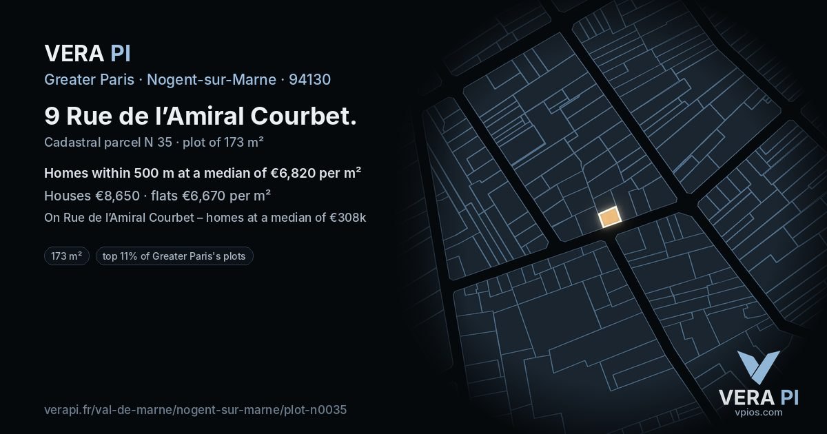 9 Rue de l’Amiral Courbet, Nogent-sur-Marne at night – the plot lit, the parcels around coloured by the prices near them