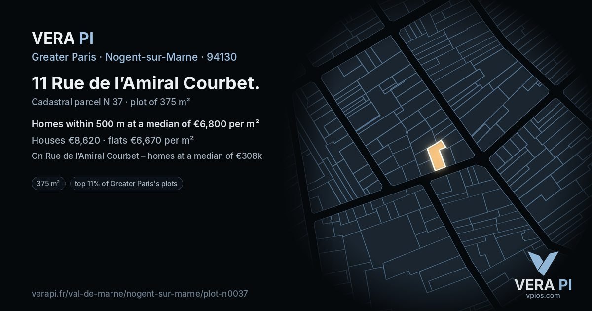 11 Rue de l’Amiral Courbet, Nogent-sur-Marne at night – the plot lit, the parcels around coloured by the prices near them