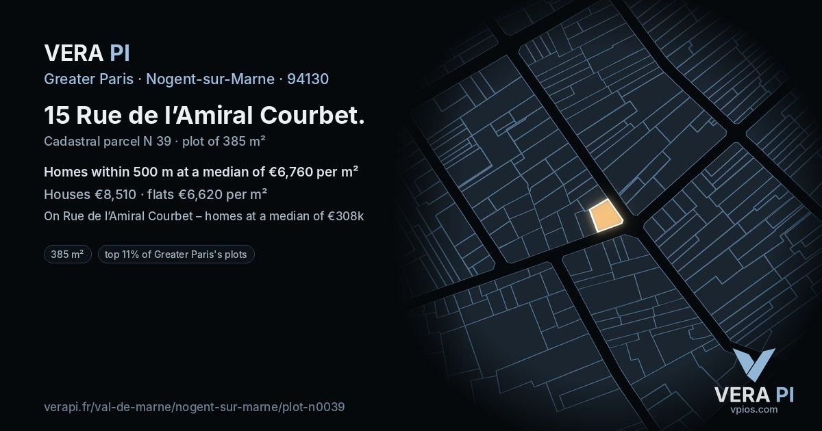 15 Rue de l’Amiral Courbet, Nogent-sur-Marne at night – the plot lit, the parcels around coloured by the prices near them