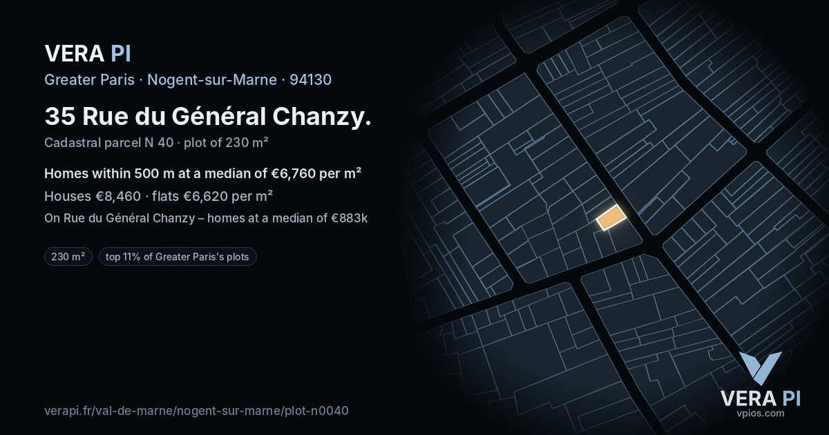 35 Rue du Général Chanzy, Nogent-sur-Marne at night – the plot lit, the parcels around coloured by the prices near them