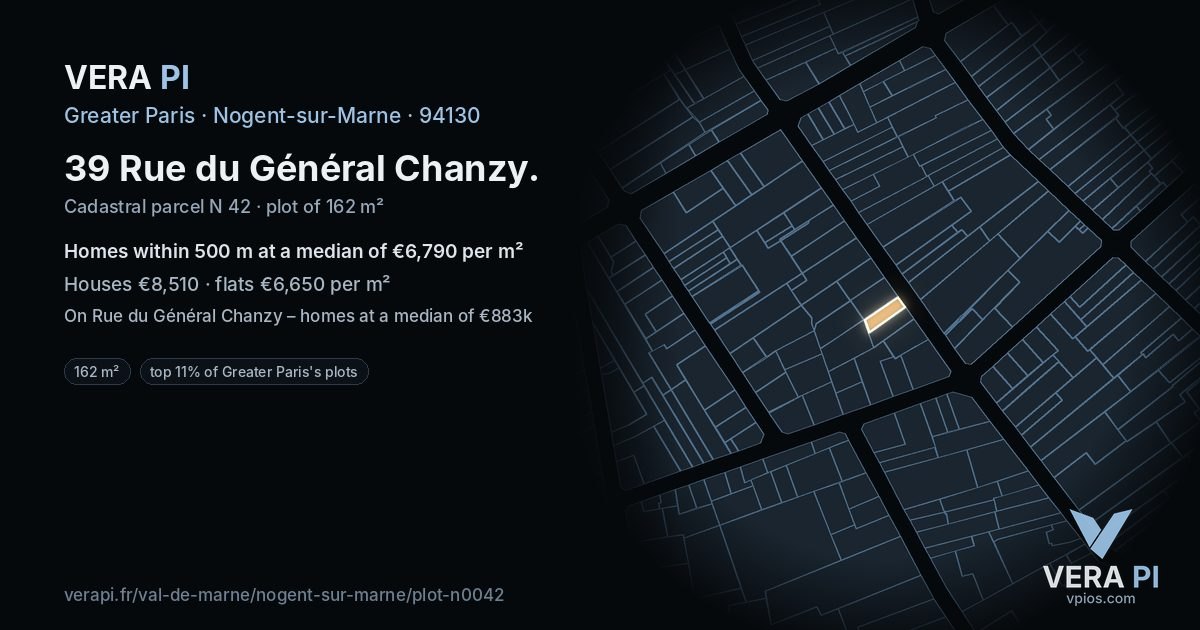 39 Rue du Général Chanzy, Nogent-sur-Marne at night – the plot lit, the parcels around coloured by the prices near them