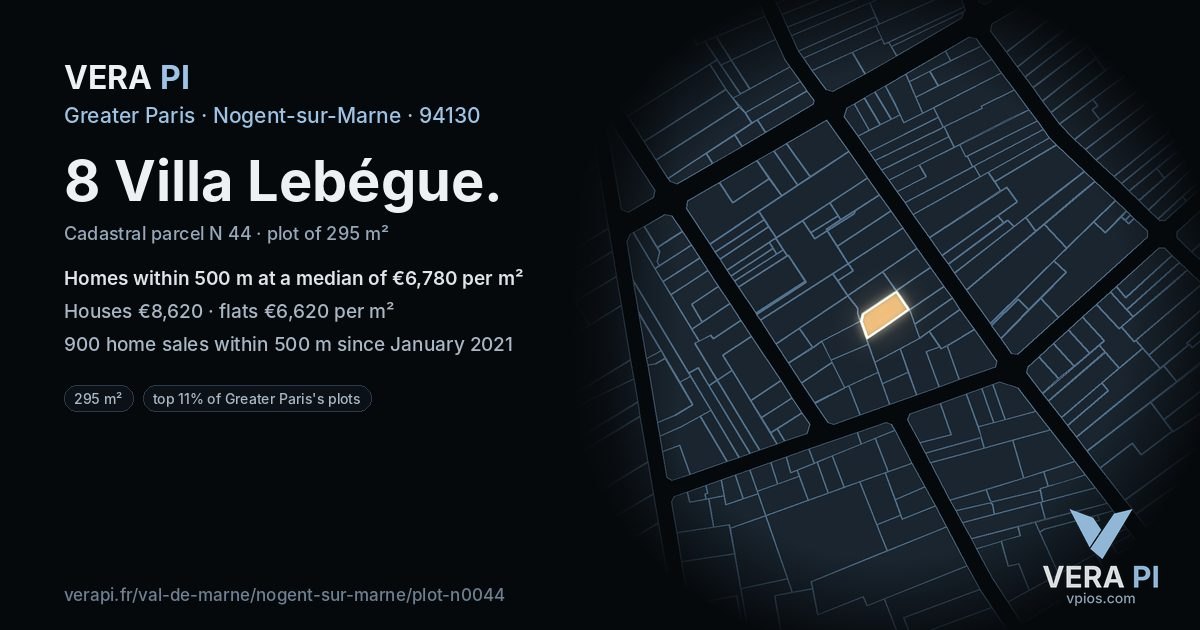 8 Villa Lebégue, Nogent-sur-Marne at night – the plot lit, the parcels around coloured by the prices near them