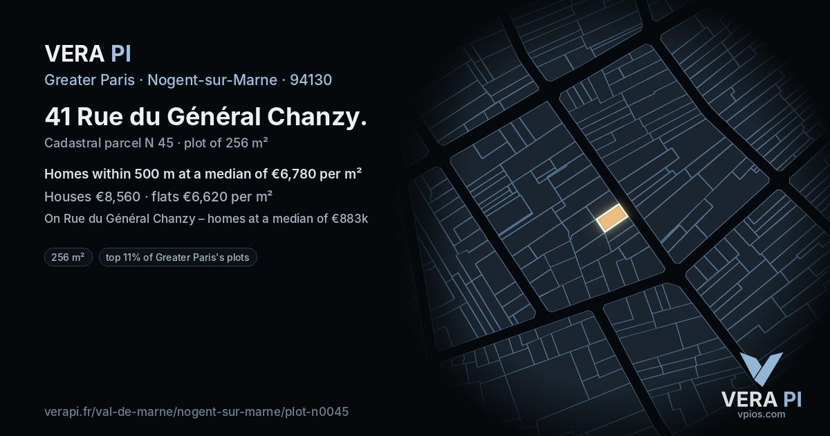41 Rue du Général Chanzy, Nogent-sur-Marne at night – the plot lit, the parcels around coloured by the prices near them