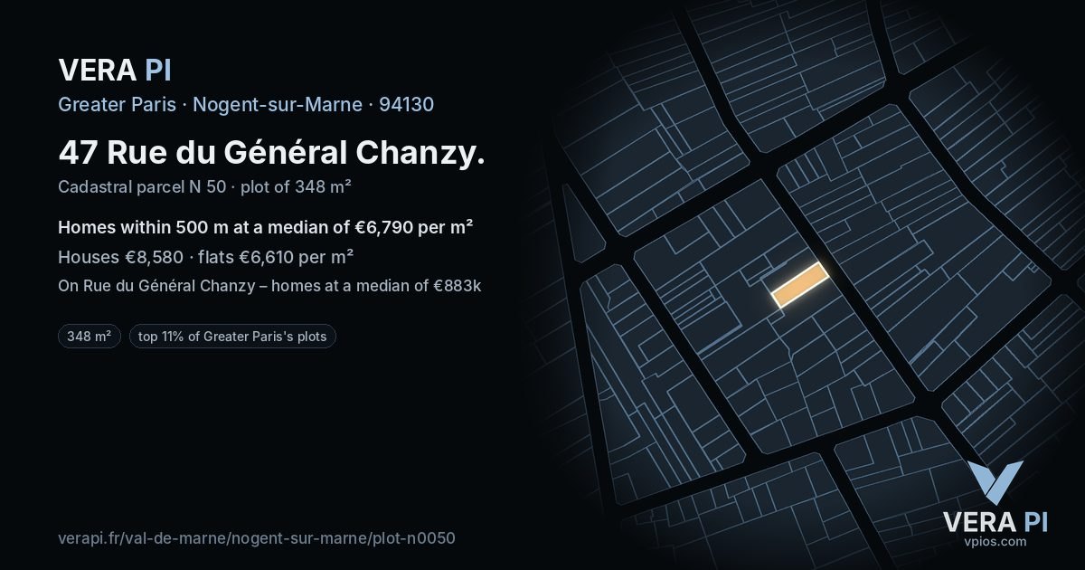 47 Rue du Général Chanzy, Nogent-sur-Marne at night – the plot lit, the parcels around coloured by the prices near them