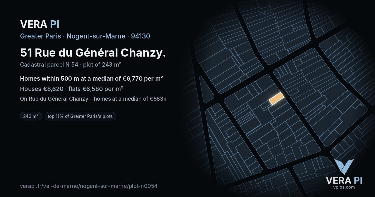 51 Rue du Général Chanzy, Nogent-sur-Marne at night – the plot lit, the parcels around coloured by the prices near them