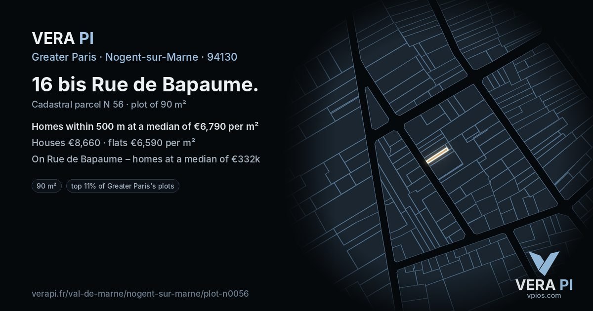 16 bis Rue de Bapaume, Nogent-sur-Marne at night – the plot lit, the parcels around coloured by the prices near them