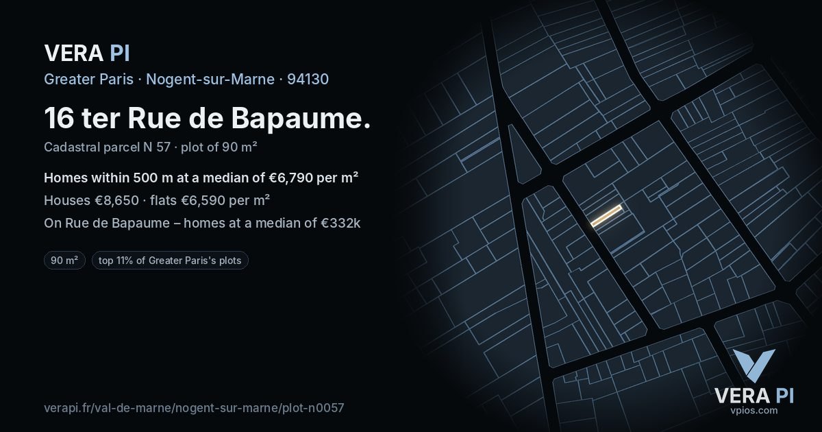 16 ter Rue de Bapaume, Nogent-sur-Marne at night – the plot lit, the parcels around coloured by the prices near them