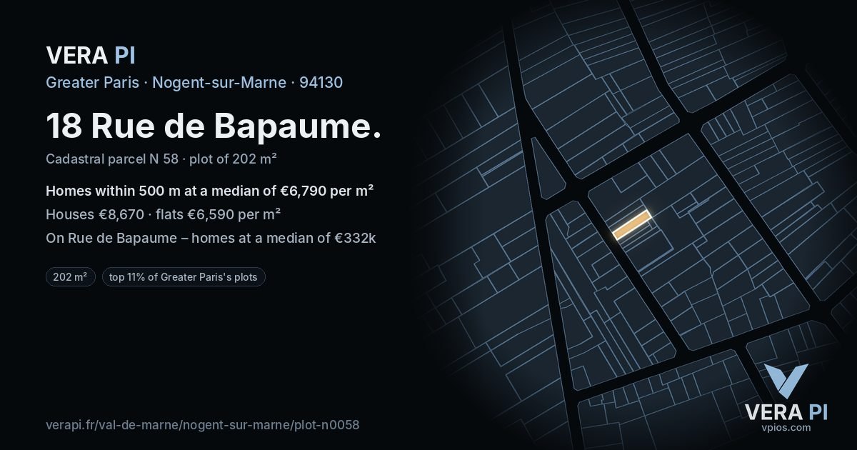 18 Rue de Bapaume, Nogent-sur-Marne at night – the plot lit, the parcels around coloured by the prices near them