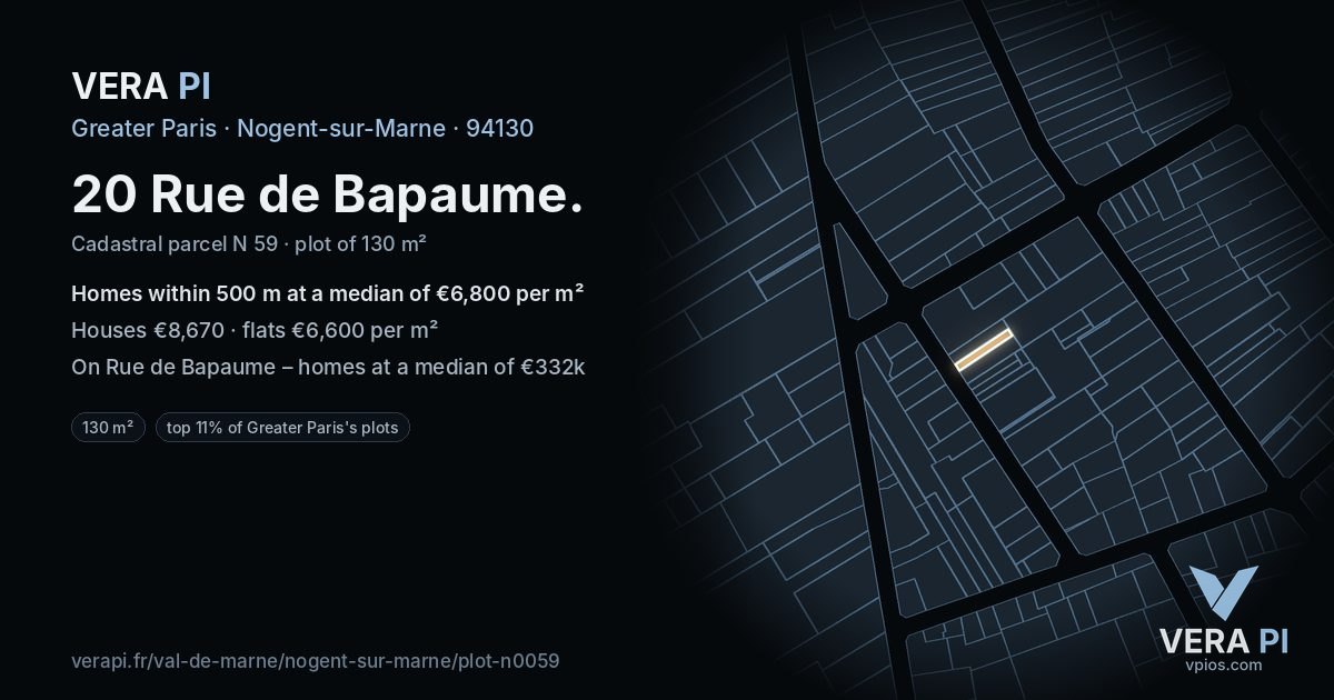 20 Rue de Bapaume, Nogent-sur-Marne at night – the plot lit, the parcels around coloured by the prices near them