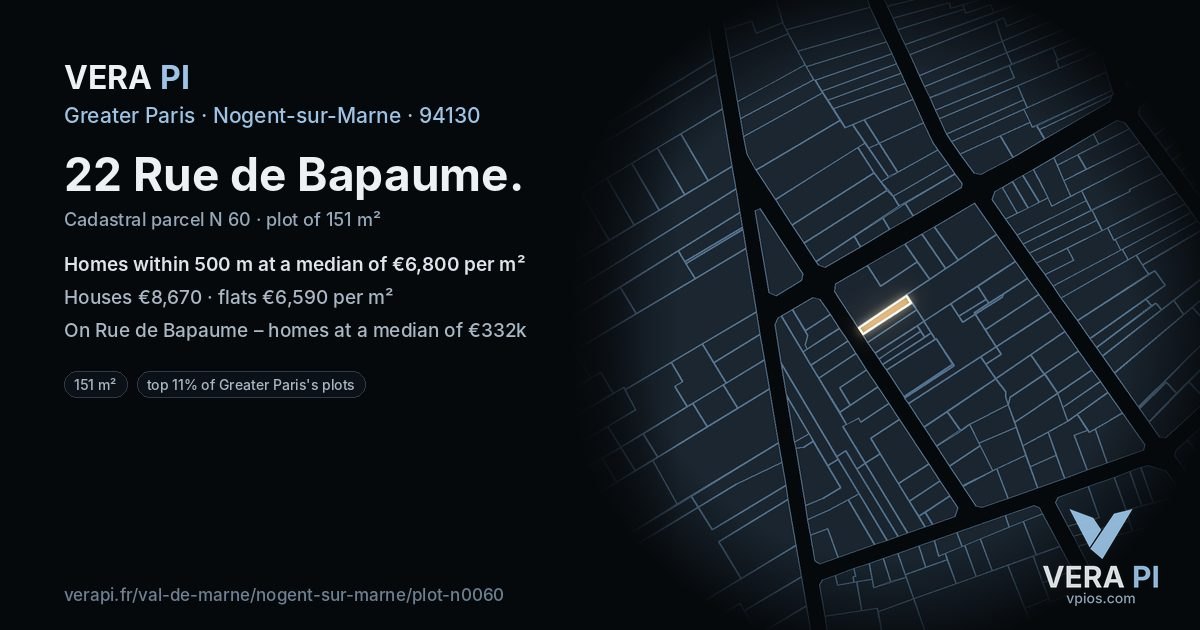 22 Rue de Bapaume, Nogent-sur-Marne at night – the plot lit, the parcels around coloured by the prices near them
