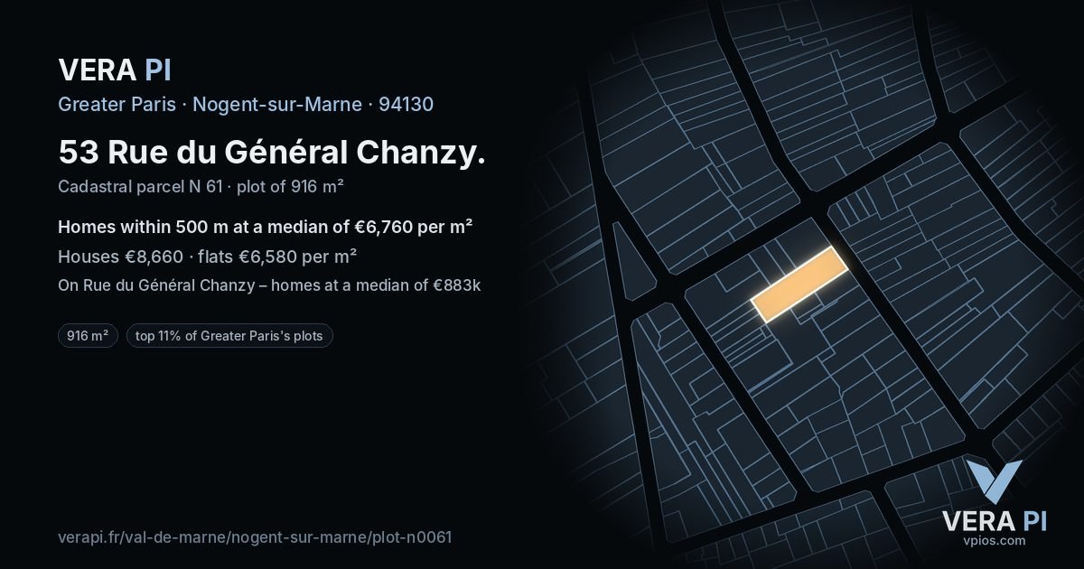 53 Rue du Général Chanzy, Nogent-sur-Marne at night – the plot lit, the parcels around coloured by the prices near them