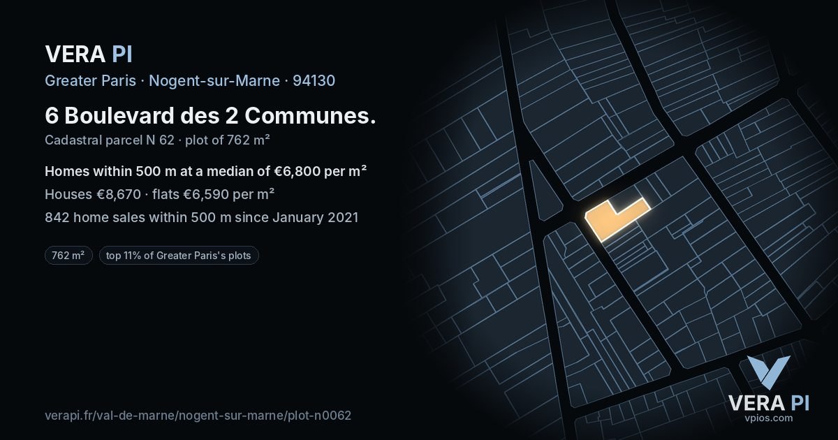 6 Boulevard des 2 Communes, Nogent-sur-Marne at night – the plot lit, the parcels around coloured by the prices near them