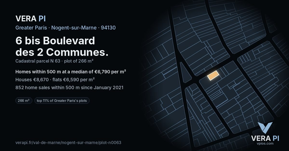 6 bis Boulevard des 2 Communes, Nogent-sur-Marne at night – the plot lit, the parcels around coloured by the prices near them